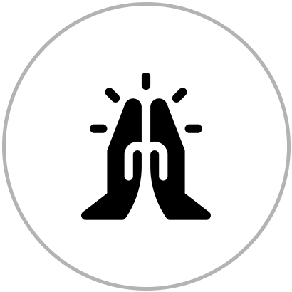 A black and white icon of two hands touching each other.